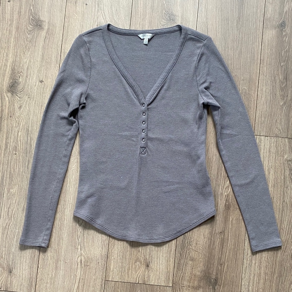 Lucky Brand Gray V-Neck Buttoned Henley Long Sleeve